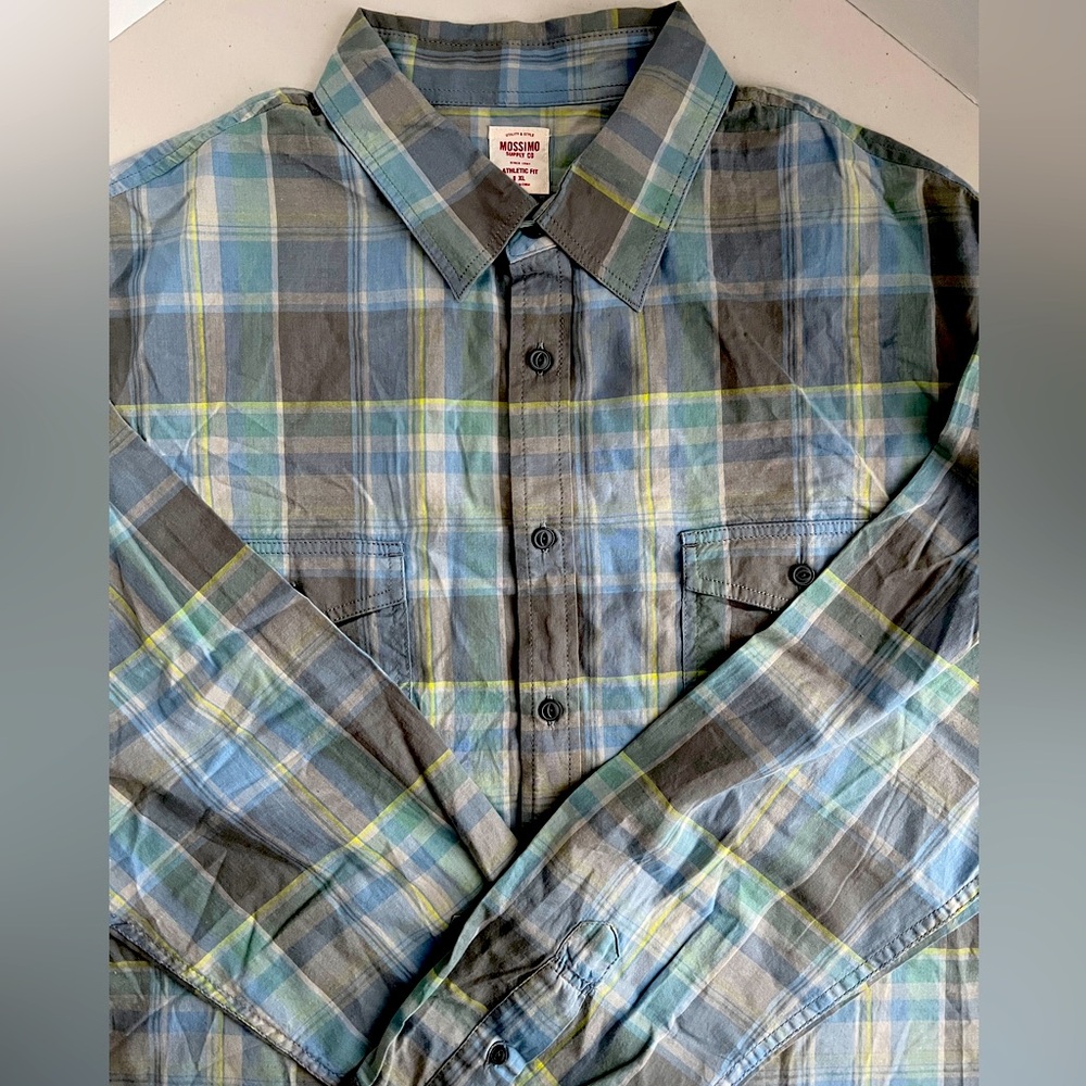 💙🩶👔MOSSIMO Blue & Gray Plaid Print Shirt NWT